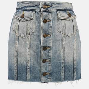 Saint Laurent Paris Blue Washed Denim Mini Skirt S Waist 25"