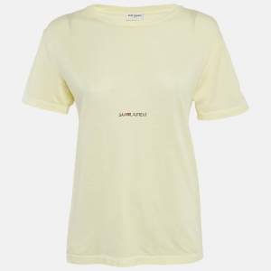 Saint Laurent Paris Yellow Logo Print Jersey Crewneck T-Shirt S