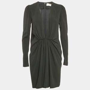 Saint Laurent Black Crepe Plunging Neck Mini Dress M