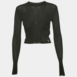 Saint Laurent Paris Black Jersey Long Sleeve Top S