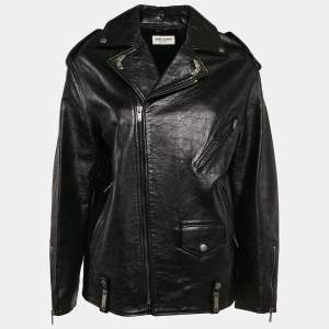 Saint Laurent Black Leather Zip-Up Jacket S