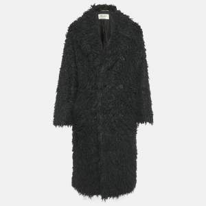 Saint Laurent Paris Black Faux Fur Double Breasted Coat S