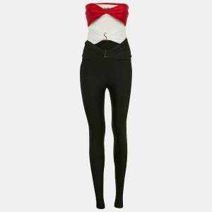 Saint Laurent Black/Red Jersey Cut-Out Strapless Jumpsuit One Size 