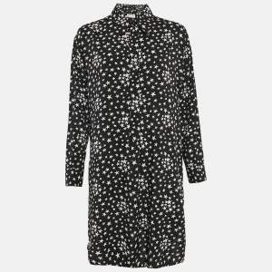Saint Laurent Paris Black Stars Print Crepe Shirt Dress M