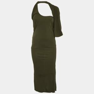 Saint Laurent Paris Green Jersey Asymmetric Maxi Dress S