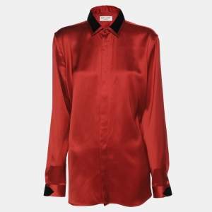 Saint Laurent Red Viscose Long Sleeve Shirt L