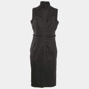 Saint Laurent Black Cotton High Neck Midi Dress L