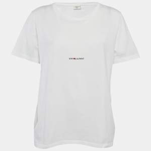 Saint Laurent White Logo Print Jersey T-Shirt L