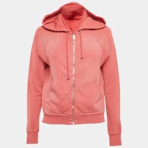 Saint Laurent Pink Cotton Knit Distressed Hooded Jacket XS