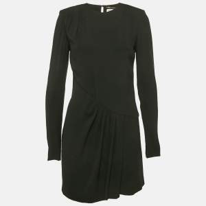 Saint Laurent Black Crepe Gathered Mini Dress S
