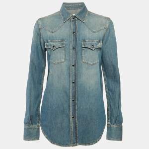 Saint Laurent Denim Heart Detail Button Front Long Sleeve M