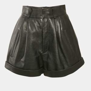 Saint Laurent Black Leather Pleated Short S