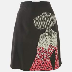 Saint Laurent Paris Black Printed Silk Mini Skirt M