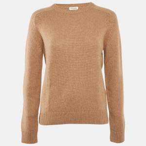 Saint Laurent Paris Camel Brown Rib Knit Crew Neck Sweater L