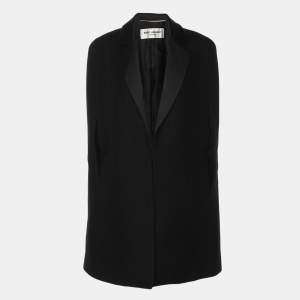 Saint Laurent Black Wool Tuxedo Cape S