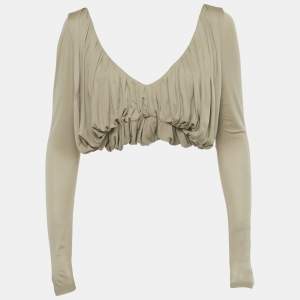 Pre Owned Saint Laurent Paris Beige Draped Jersey Crop Top S