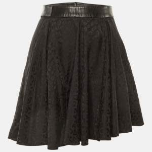 Pre Owned Saint Laurent Paris Black Animal Pattern Silk Mini Skirt S