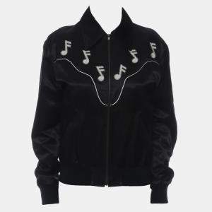 Pre Owned Saint Laurent Paris Embroidered Music Notes Zip Up Jacket