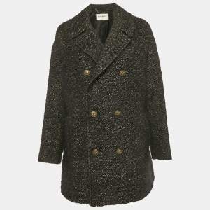 Pre Owned Saint Laurent Paris Black Textured Tweed Double Breasted Coat S