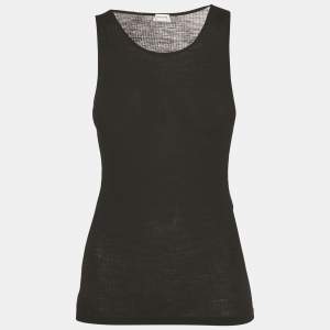 Pre Owned Saint Laurent Black Logo Embroidered Wool Knit Cassandre Tank Top S 