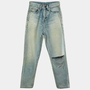 Pre Owned Saint Laurent Paris Blue Denim Distressed Slim Fit Jeans S/Waist 24"