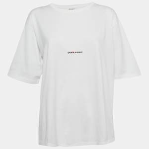 Pre Owned Saint Laurent White Logo Print Jersey T-Shirt XL