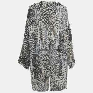 Pre Owned Saint Laurent Black/ White Printed Silk Mini Dress M