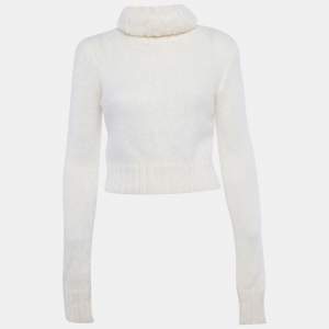 مملوكة مسبقًا Saint Laurent Paris Ivory Mohair Turtle Neck Crop Sweater L