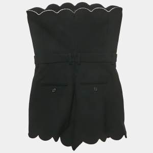 Pre Owned Saint Laurent Paris Black Wool Rhinestone Detail Scallop Playsuit S
