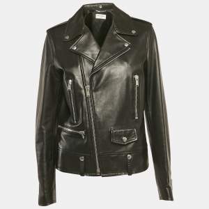 Pre Owned Saint Laurent Black Leather Biker Jacket M