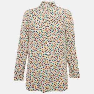 Pre Owned Saint Laurent Paris Printed Silk Button Up Blouse XL