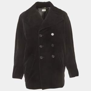Pre Owned Saint Laurent Black Velvet Double Breasted Peacoat XL