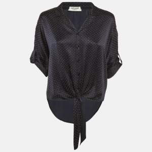 مملوكة مسبقًا Saint Laurent Paris Blue Studded Satin Tie-Up Shirt M