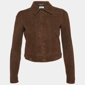 مملوكة مسبقًا Saint Laurent Brown Nubuck Suede Button Front Jacket S