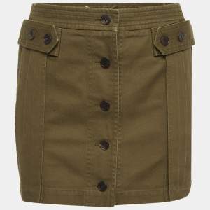 Pre Owned تنورة سان لوران باريس ميني دَنيم زيتوني مقاس صغير