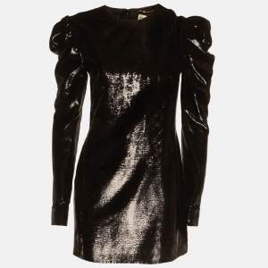 Pre Owned Saint Laurent Paris Black Lamé Velvet Puff Sleeve Mini Dress S