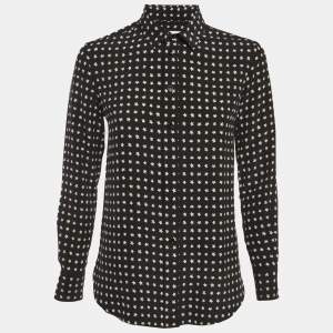 Pre Owned Saint Laurent Paris Monochrome Star Print Crepe Long Sleeve Shirt S