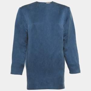 مملوكة مسبقًا Saint Laurent Paris Teal Blue Silk Logo Detail Mini Dress S