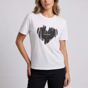 مملوكة مسبقًا Saint Laurent White Logo Heart Graphic Jersey T-Shirt S
