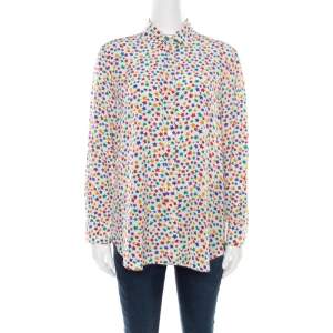 Saint Laurent Paris Multicolor Star Printed Silk Long Sleeve Button Front  Shirt XL