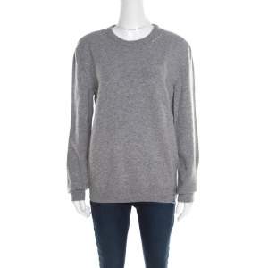 Saint Laurent Paris Grey Distressed Wool and Cashmere Crew Neck Sweater L