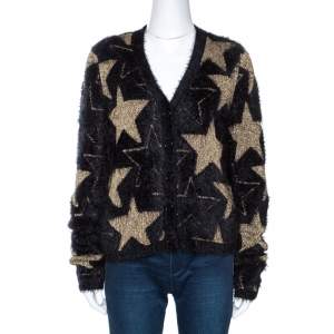 Saint Laurent Paris Black Star Patterned Lurex Jacquard Sweater S