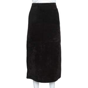 Saint Laurent Paris Black Suede Fitted Midi Skirt S