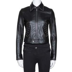 Saint Laurent Paris Black Studded Leather Biker Jacket S