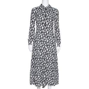 Saint Laurent Paris Monochrome Star Print Crepe Midi Dress M