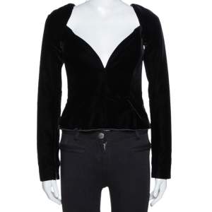 Saint Laurent Paris Black Velvet Sweetheart Plunge Neck Top M