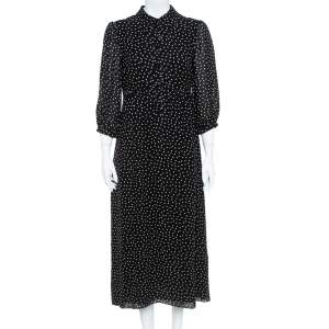 Saint Laurent Paris Black/White Silk Lavalliere Neck Dress M