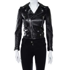Saint Laurent Paris Black Leather Cropped Biker Jacket S