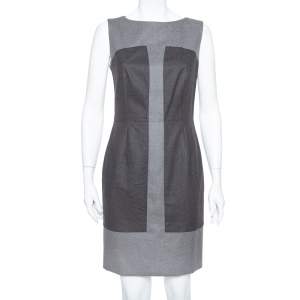 Saint Laurent Paris Grey Wool Paneled Sleeveless Sheath Dress M