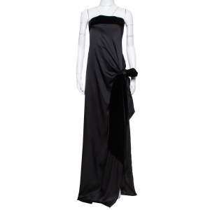 Yves Saint Laurent Edition Soir Black Silk Thigh High Slit Detail Strapless Gown M